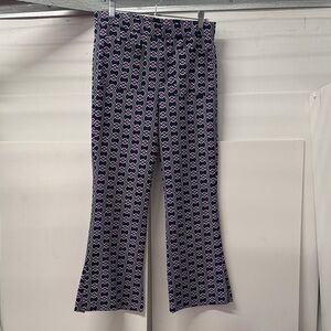 Zara Bootcut Patterned Pants in Navy Blue/Pink waist 15” inseam 25” Size M